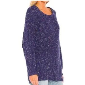 Free People Knit Pullover Sweater Oversized Blue and White XS